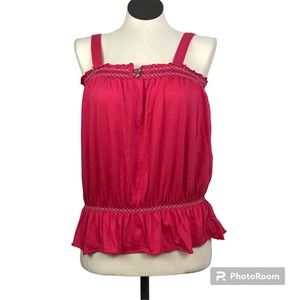 DKNY peplum strap shirt women’s Sz M Color orange pullover square neck pre owned